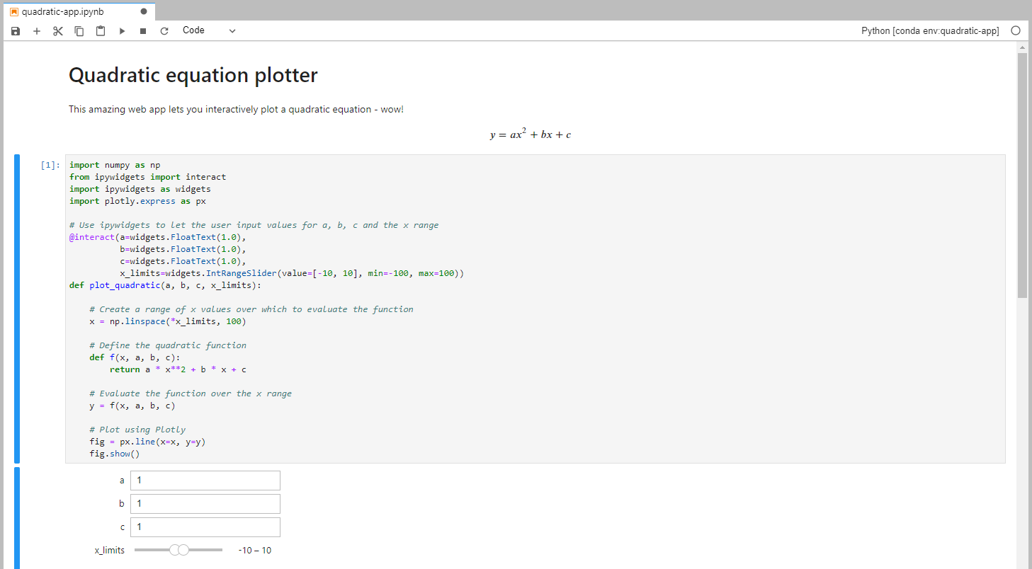 Screenshot of the app in Jupyter Lab